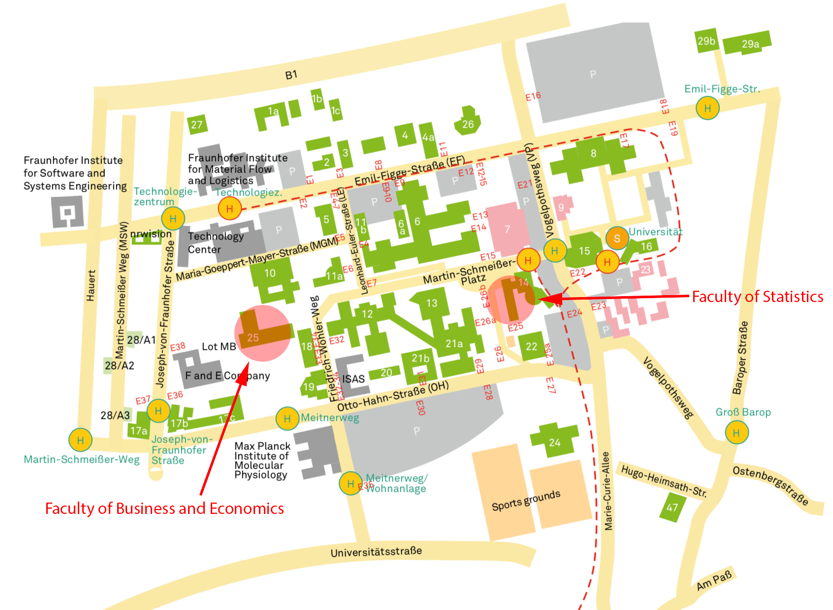 Campus plan of TU Dortmund University
